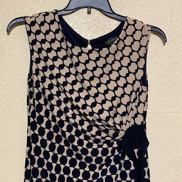 Connected Apparel Dress 8 Stretchy Tan Black Navy Pull Over Ruched Dots - Picture 4 of 16